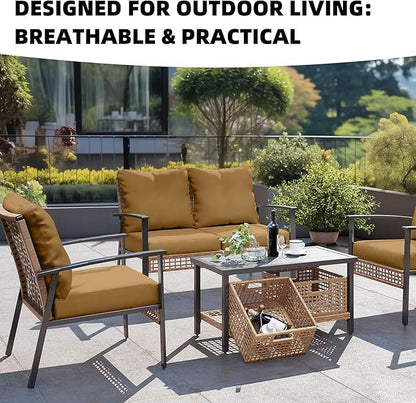 8Pcs Outdoor Cushion Covers, Patio Cushion Covers,Stretch Elastic Slipcovers, Replacement Washable & Reusable Furniture Protector for Patio Couch (Camel Color,Cover Only)