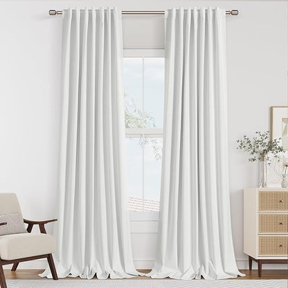 Guken Off White 100% Blackout Linen Curtains 120 Inch Length 2 Panels Set for Living Room Bedroom Back Tab/Rod Pocket Thermal Insulated Black Out Drapes Room Darkening Window Curtains 120 Inches Long