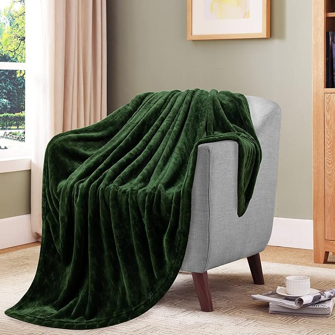 TOONOW Fleece Blanket Textured Fuzzy Plush Throw Blanket Twin Size 60" x 80", Super Soft Fluffy Bed Blanket Geometric Pattern Comfy Microfiber Flannel Blankets for Couch, Bed, Sofa, Olive Green