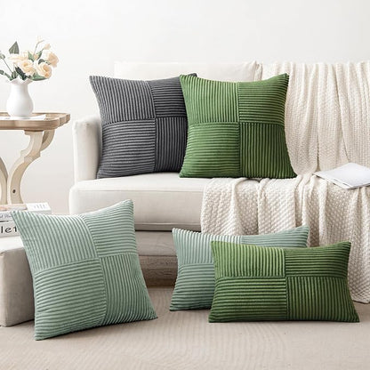 MIULEE Greyish Green Decorative Throw Pillow Covers 20x20 Inch for Couch Bed Sofa Spring Decor Pack of 2 Boho Farmhouse Throw Pillows Soft Cross Corduroy Patchwork Textured Cushion Cases