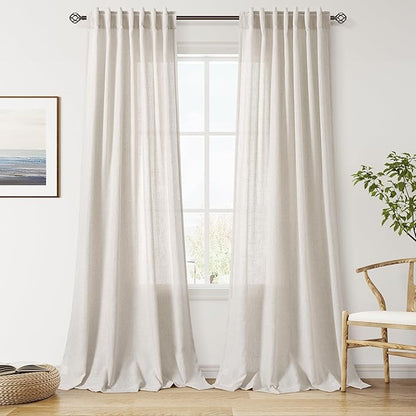 Nanspring 108 Inch Long Curtains for Living Room Pearl White Linen Coastal Decor Light Filtering Semi Sheer Curtain Back Tab Modern Floor to Ceiling High Window for Bedroom 52x108,2 Panels
