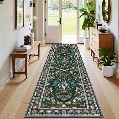 HEBE Washable Hallway Runner Rug 2'x 8' Non Slip Kitchen Rugs Runner,Low Pile Entryway Rug Laundry Room Mat Floral Carpet Runners for Hallways, Kitchen,Bathroom,Laundry,Bedside Rug