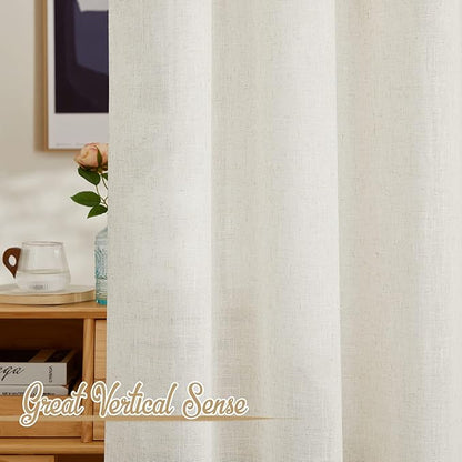 NICETOWN Natural Linen Curtains & Drapes 72 inches Length, Grommet Privacy with Light Filtering Drapes Flax Linen Blend Window Treatments for Farmhouse/Living Room, W36 x L72, 2 Panels