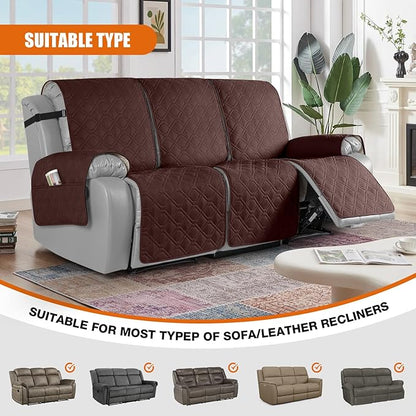 VANSOFY Waterproof Recliner Couch Covers, Sofa Covers 1-Piece Washable Reclining Sofa Cover Non-Slip Furniture Protector with Elastic Straps Pocket for Dogs, Pets(Coffee,3 Seater)