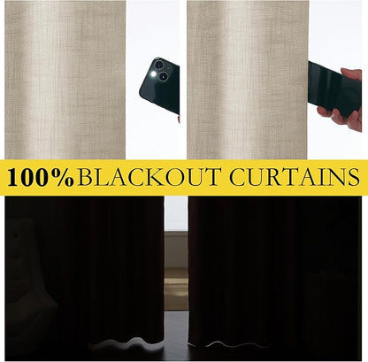 NICETOWN Taupe 100% Blackout Linen Curtains 84 inch Long Burg, Farmhouse Thick Completely Blackout Window Treatment Panels Thermal Insulated Drapes for Living Room (1 Pair, 42" Width Each Panel)