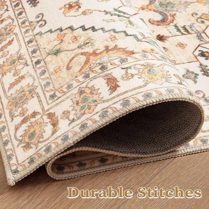 SERISSA Boho Rugs for Entryway, 2x3 Light Yellow Entryway Rug Non-Slip Washable Small Area Rug, Ultra Soft Vintage Low-Pile Indoor Door Mat Floor Carpet for Entrance Bedroom Kitchen Bathroom