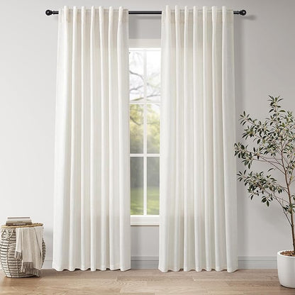 Nanspring Natural Linen Curtains 80 Inch Length for Living Room Country Light Filtering Semi Sheer Curtains Farmhouse Decor Curtain for Bedroom Back Tab and Rod Pocket 52x80, 2 Panels