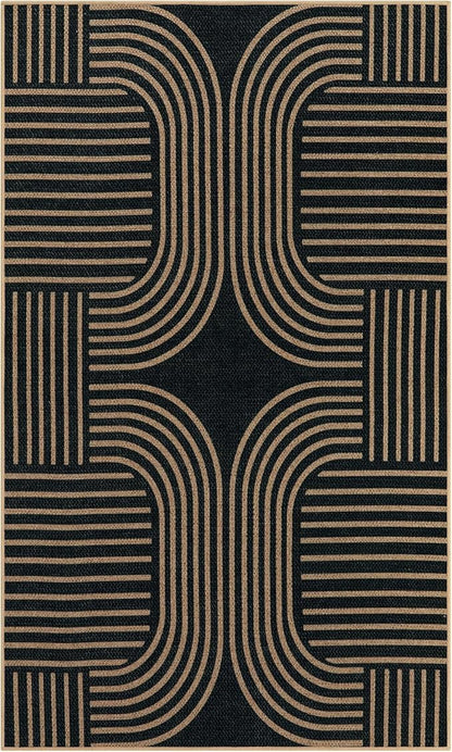 Lahome Enfys Modern Geometric Outdoor Easy Jute Rug, 3x5 Indoor Outdoor Rugs for Entryway Black Living Room Carpet, Farmhouse Washable Non Slip Carpet for Patio Courtyard Bedroom