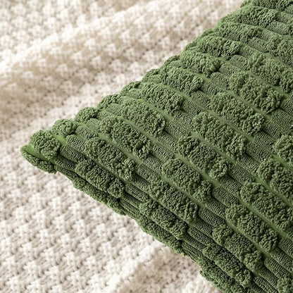 MIULEE Pack of 2 Spring Corduroy Decorative Throw Pillow Covers 20x20 Inch Soft Boho Striped Pillow Covers Modern Farmhouse Home Decor for Summer Sofa Living Room Couch Bed Moss Green
