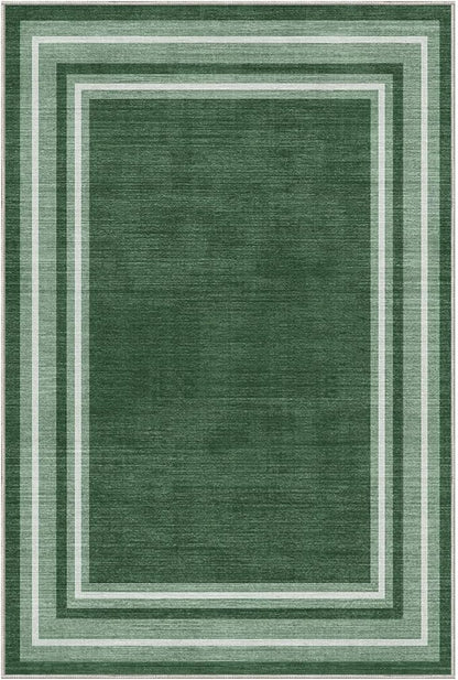 OPPODREAM Border Soft Area Rugs 6x9, Washable Green Rug with Non Slip Backing, 6 x 9 Faux Cashmere Low-Pile 6x9 Carpet