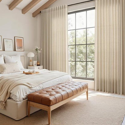 Taupe Burlywood Linen Curtains for Living Room 100 Inches Long Light Filtering Semi Sheer Curtain Back Tab Rustic Luxury Neutral Modern Farmhouse Decor Drapes for Bedroom Dinner Room 52x100, 2 Panels
