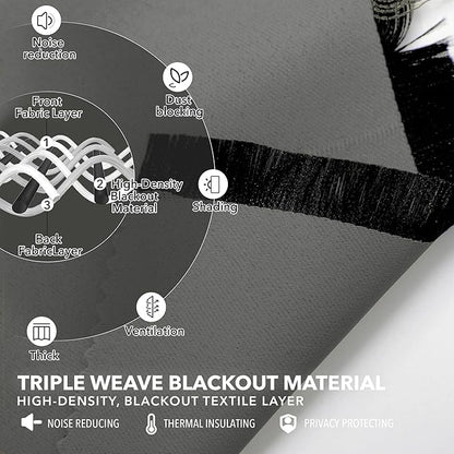 Deconovo Blackout Curtains, Thermal Insulated, W52 x L63 2 Panels, Back Tab, Machine Washable, Room-Darkening Drapes for Bedroom/Living Room Light Grey