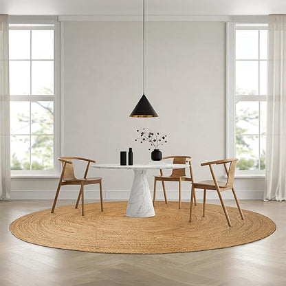 Hausattire Jute Braided Hand Woven Rug, 8 Feet Round – Natural, Boho Large Area Rugs for Bedroom, Living Room | Farmhouse Décor Kitchen Floor Rug – 8’ Round