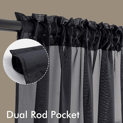 MIULEE Black Sheer Curtains 102 Inches Long 4 Panels Set, Light Filtering Rod Pocket Drapes for Living Room and Bedroom, Airy Soft Breathable Voile Window Treatments, 42W x 102 Inches