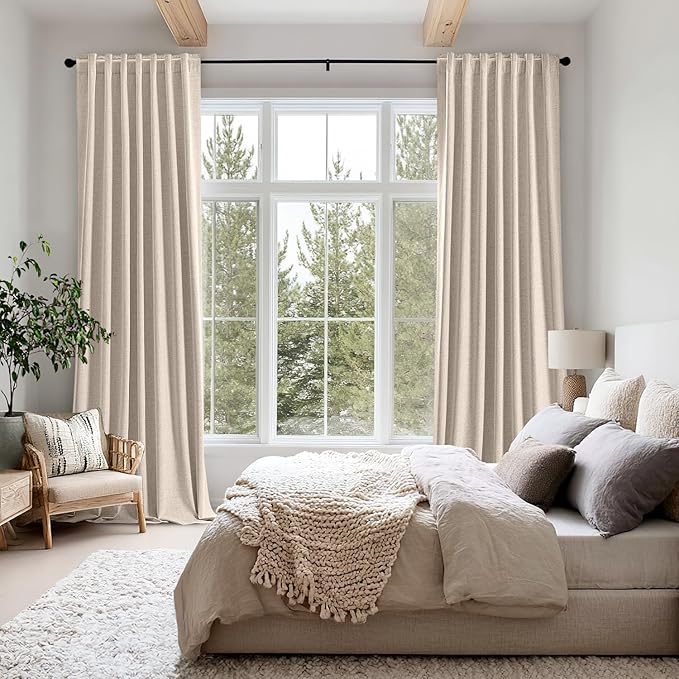 MIULEE 100% Blackout Linen Curtains for Bedroom, Natural Solid Luxury Decor Thermal Insulation Room Darkening Drapes for Living Room Nursery Back Tab Rod Pocket 42 x 96 Inches, 2 Panels