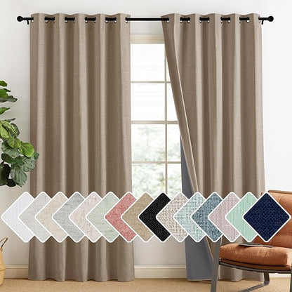 NICETOWN Burlap Vintage Open Linen Weave Flax Thermal Curtains, 100% Blackout Curtains 90" Long for Dining Room, Soundproof Window Treatment Drapes for Home Office, 62" Wide Per Panel, Set of 2