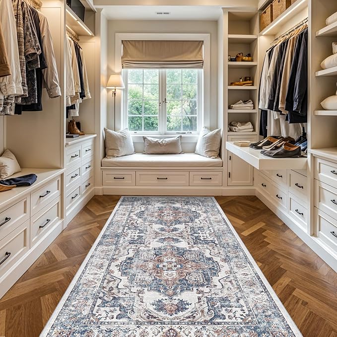Washable 4x8 Hallway Area Rug: Vintage 8ft Water Resistant Soft Runner Rug for Entry Kitchen Non Slip Wide Low Pile Carpet for Living Room Bedroom Thin Floor Mat for Bathroom Dining Room(Brick,4x8)