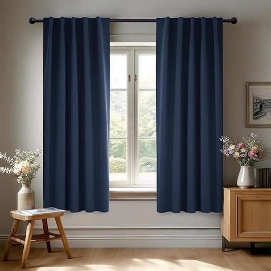 Deconovo Blackout Curtains, Thermal Insulated, W38 x L45 2 Panels, Back Tab, Machine Washable, Room-Darkening Drapes for Bedroom/Living Room Navy Blue