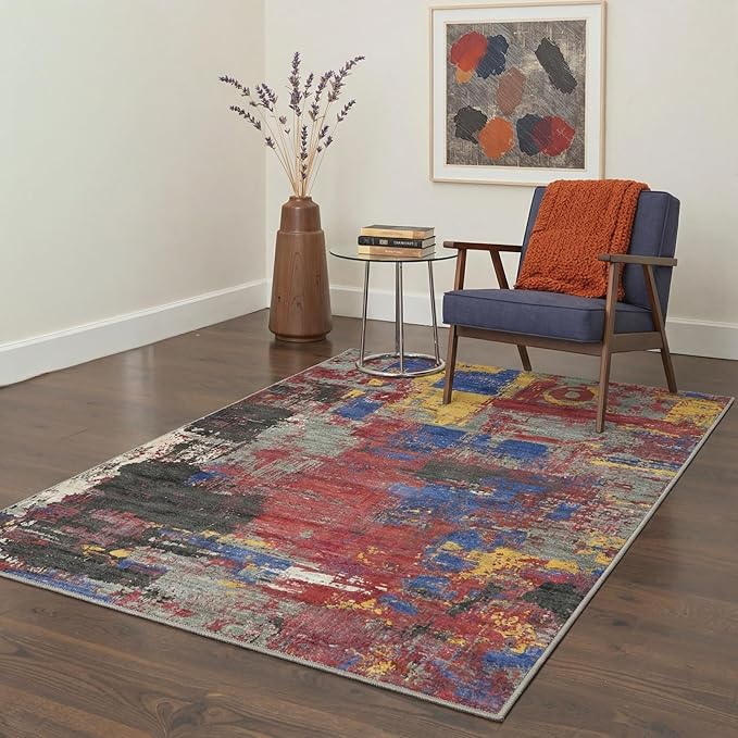 BEIMO Area Rugs 5x7 for Living Room Bedroom, Modern Abstract Machine Washable Rug, Large Soft Low Pile Floor Carpet with Non Slip Backing for Dining Room, Vivid Mix