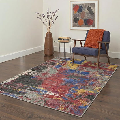 BEIMO Area Rugs 5x7 for Living Room Bedroom, Modern Abstract Machine Washable Rug, Large Soft Low Pile Floor Carpet with Non Slip Backing for Dining Room, Vivid Mix