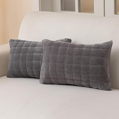 Velvet Throw Pillow Covers(Pack of Two, Dark Grey) 12×20 Inch Decorative Pillows Cover Neutral Soft Chenille Couch Pillows with Zipper Aesthetic for Living Room and Bedroom