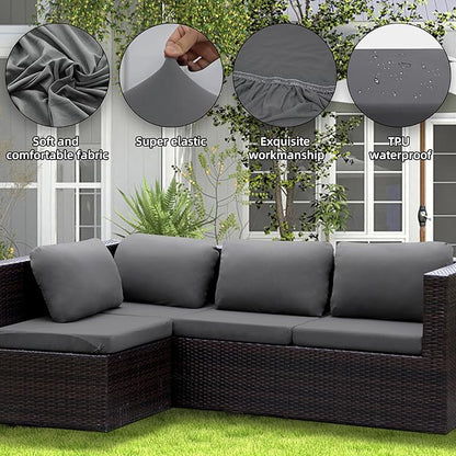 Outdoor Cushion Covers Set,8PCS Patio Furniture Couch Seat Slipcovers, Replacement for Sofa Sectional Chair(Cover，Only)