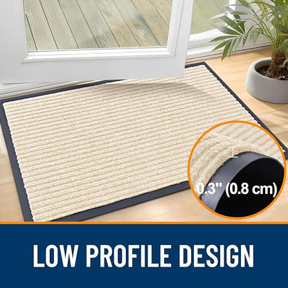 OLANLY Front Door Mat Indoor Outdoor Entrance, 2-Pack 47 x 23 Inch, Waterproof Heavy Duty Doormat, Fade Resistant, Low Profile, Easy Clean Patio Porch Welcome Floor Mats for Entry, Beige
