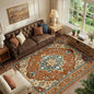 Area Rugs 6'x9' Washable Non-Slip, Floral Vintage Distress Print Pattern Medallion Carpet for Living Room Bedroom Dining Room, Red Orange Blue Brown