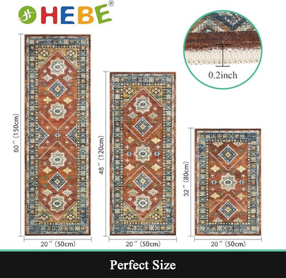 HEBE Boho Kitchen Rug Sets 3 Piece with Runner Non Slip Kitchen Rugs and Mats Washable Kitchen Mats for Floor Thick Kitchen Floor Mat Carpet Runner Rugs for Hallway Laundry Holiday Decor