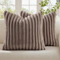 decorUhome Cozy Faux Fur Throw Pillow Covers 26x26 Set of 2 Decorative Soft Plush Striped Modern Farmhouse Boho Couch Euro Sham Pillow Cases with Velvet Back for Sofa Bed Living Room, Light Coffee