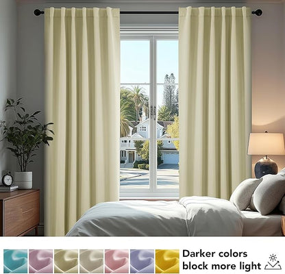 Deconovo Blackout Curtains, Thermal Insulated, W70 x L84 2 Panels, Back Tab, Machine Washable, Room-Darkening Drapes for Bedroom/Living Room Beige