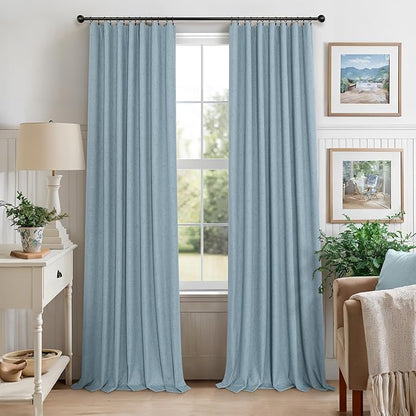 Light Blue Curtains for Bedroom 63 Inch Length 2 Panels Neutral Linen Textured Full Blackout Room Darkening Noise Reducing Curtain for Bay Window Kids Room Boys Nursery Dusty Slate Stone Blue 63 Long