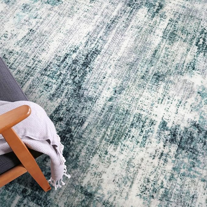 IOHOUZE Abstract Area Rugs 8x10 Ft Washable Large Rugs for Living Room, Non Slip Dining Room Rug, Printed Faux Wool Rug for Bedroom, Floor Carpet for Office Nursery Playroom, Sage Grey
