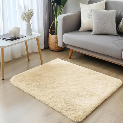 OLANLY 2x3 Machine Washable Small Bedside Rug, Soft Fluffy Shaggy Entryway Throw Rugs for Bedroom, Living Room, Indoor Floor Carpet for Kids Girls and Boys, Nursery Rooms, Home Decor Aesthetic, Cream