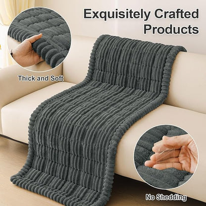 hyha Couch Covers for Dogs Washable, Non Slip Plush Dog Sofa Protectors, Fuzzy Pet Couch Covers for 3 Cushion Sofa Pet Friendly (Dark Grey, 27.6" x 88")