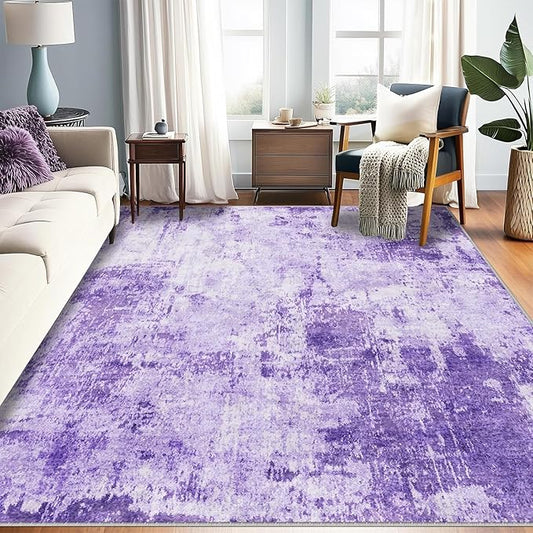 Washable Area Rugs 6'x8' Non-Slip Modern Abstract Soft for Living Room Entryway Bedroom Nursery, Print Pattern, Purple Gray Pink White