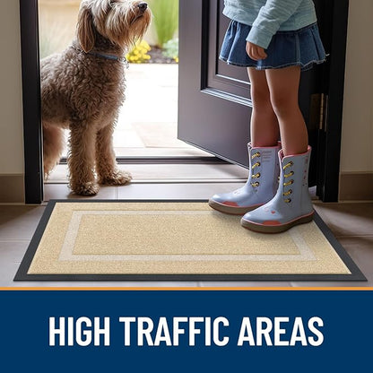 OLANLY Front Door Mat Indoor Outdoor Entrance, Waterproof All-Season, All-Weather Doormat, Sturdy Natural Rubber, Fade Resistant, Low Profile, Easy Clean Patio Porch Entryway Mat, 59x40, Beige