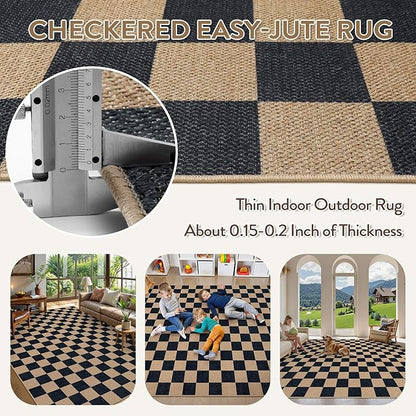Lahome Colette Checkered Easy Jute Rug, 9x12 Area Rug for Living Room Indoor Outdoor Carpet, Farmhouse Neutral Non Slip Non Shedding Stain Resistance Floor Carpet for Patio Dining Room Backyard