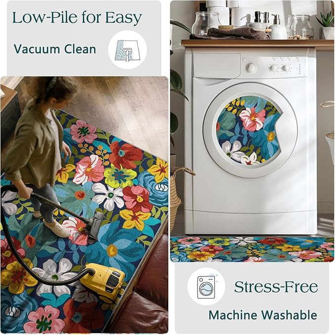 3x5 Boho Entry Rug - Small Washable Indoor Outdoor Mats for Front Door Non-Slip Porch Rug Spring Summer Colorful Floral Throw Rugs for Living Room Bedroom Entryway Kitchen Office Porch Decor