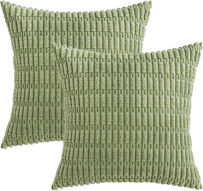 MIULEE Pack of 2 Spring Corduroy Decorative Throw Pillow Covers 16x16 Inch Soft Boho Striped Pillow Covers Modern Farmhouse Home Decor for Summer Sofa Living Room Couch Bed Sage Green