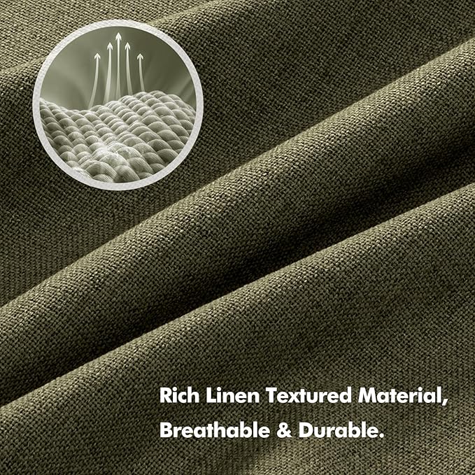 MIULEE 100% Blackout Linen Curtains for Bedroom, Light Olive Green Solid Luxury Decor Thermal Insulation Room Darkening Drapes for Living Room Nursery Back Tab Rod Pocket 42 x 84 Inches, 2 Panels