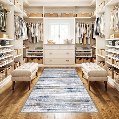 3x5 Area Rug Non-Slip: Washable Rugs for Hallway Entryway Kitchen Living Room Bedroom - Easy-to-Clean Stain and Water Resistant Carpet - Soft Low-Pile Throw Mat Navy Grey