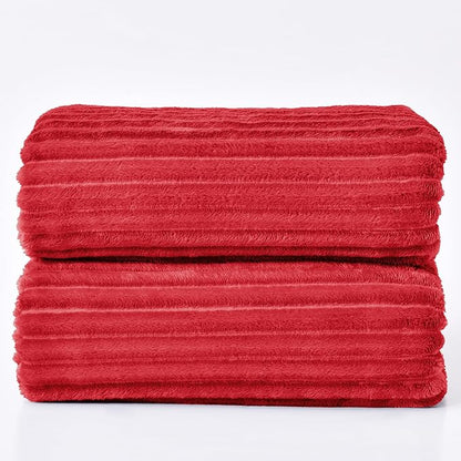 BEDELITE Fleece Blanket Queen Size – 3D Ribbed Jacquard Soft and Warm Decorative Fuzzy Blankets – Cozy, Fluffy, Plush Lightweight Throw Blankets for Couch, Bed, Sofa(Red, 90x90 inches)