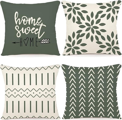 YCOLL Pillow Covers 20x20 Set of 4, Modern Sofa Throw Pillow Cover, Decorative Outdoor Linen Fabric Pillow Case for Couch Bed Car, Aqua Green