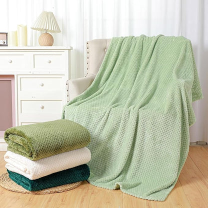 Newwiee 4 Pcs Flanne Fleece Throw Blanket for Bed Couch Large 3D Waffle Textured Soft Blanket Winter Warm Lightweight No Shedding No Pilling Decorative Throw, 50x60 Inch(Gradient Green)