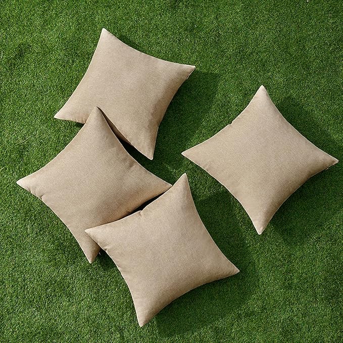 MIULEE Pack of 4 Decorative Outdoor Throw Pillow Covers Linen Waterproof Pillow Covers Farmhouse Cushion Cases for Patio Garden Tent Balcony Couch Sofa 18x18 inch Light Tan
