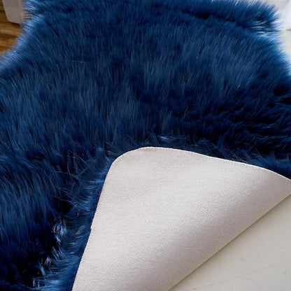 EasyJoy Ultra Soft Fluffy Shaggy Area Rug Faux Fur Rug Chair Cover Seat Pad Fuzzy Area Rug for Bedroom Floor Sofa Living Room (2 x 4 ft Sheepskin, Dark Blue)