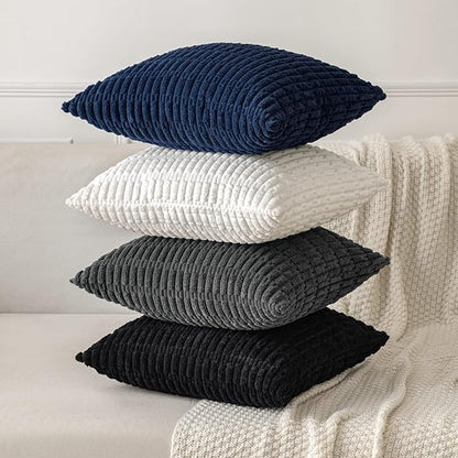MIULEE Pack of 2 Corduroy Decorative Lumbar Throw Pillow Covers 20x12 Inch Soft Boho Striped Pillow Covers Modern Farmhouse Home Decor for Sofa Living Room Couch Bed Dark Grey