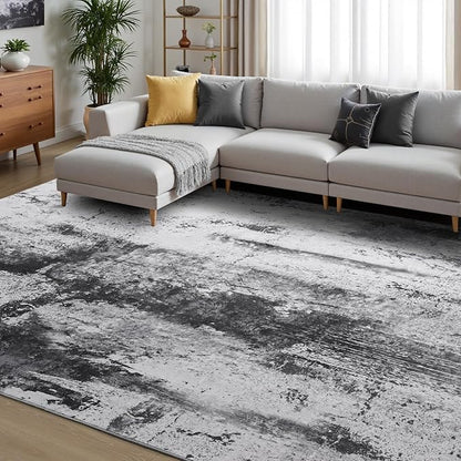 Toneed Abstract Area Rug 6x9 Modern Washable Rug Soft Non Slip Rug Low Pile for Bedroom Living Room Dining Room Slate Grey