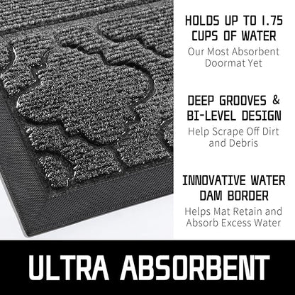 Yimobra Welcome Mat Outdoor Indoor, All-Season Waterproof Front Door Mat Outside Entrance, All-Weather Heavy Duty Non-Slip Doormat, Low Profile Porch Patio Entrance Mats, 47x32, Dark Grey